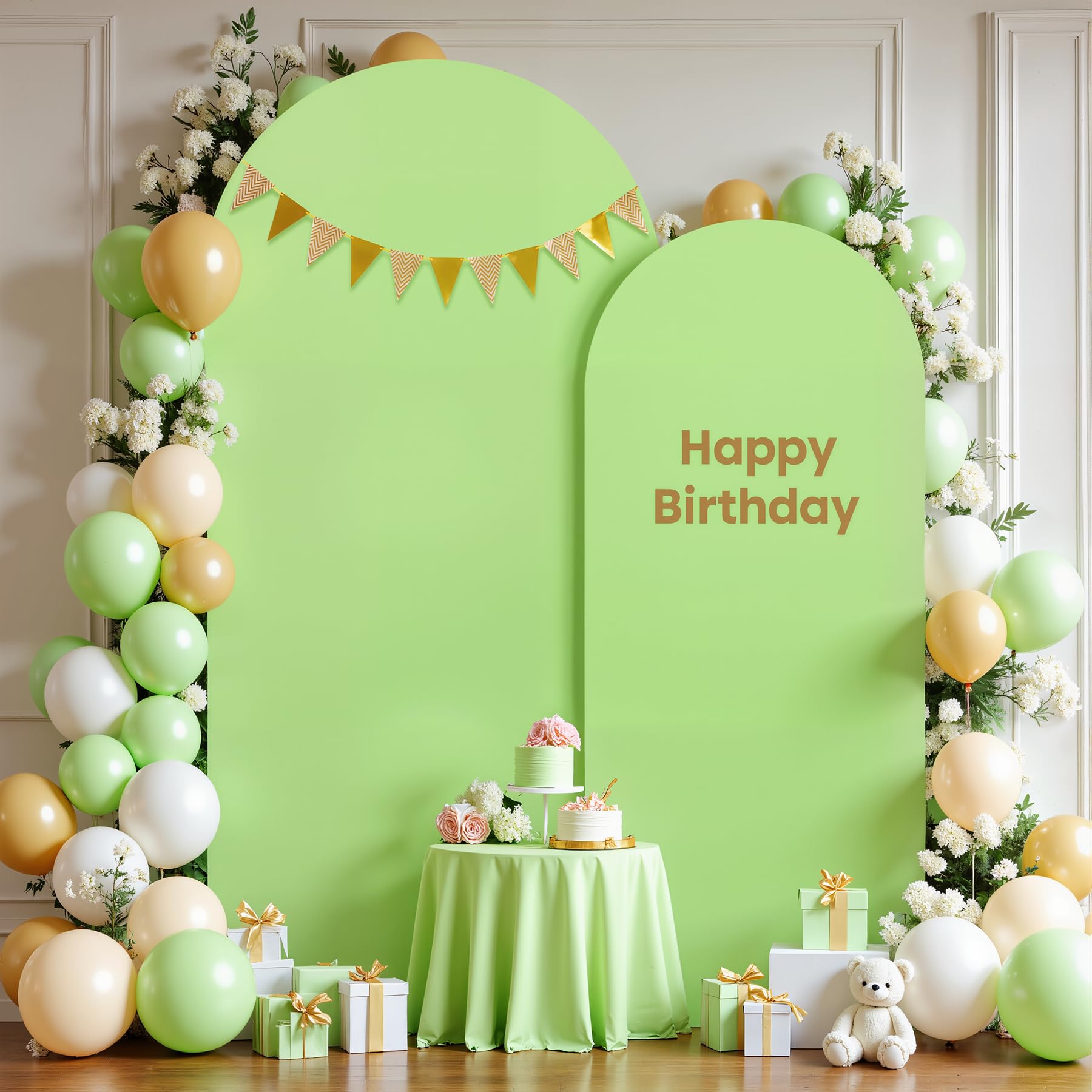 Photo 1 of **Only one** Sage Green Arch Cover 2 Set-7.2 and 6ft Arch Backdrop Cover Spandex Fitted Wedding Arch Stand Covers for Birthday Party Baby Shower Bridal Shower Wedding Reception Banquet Photo Background Decorations