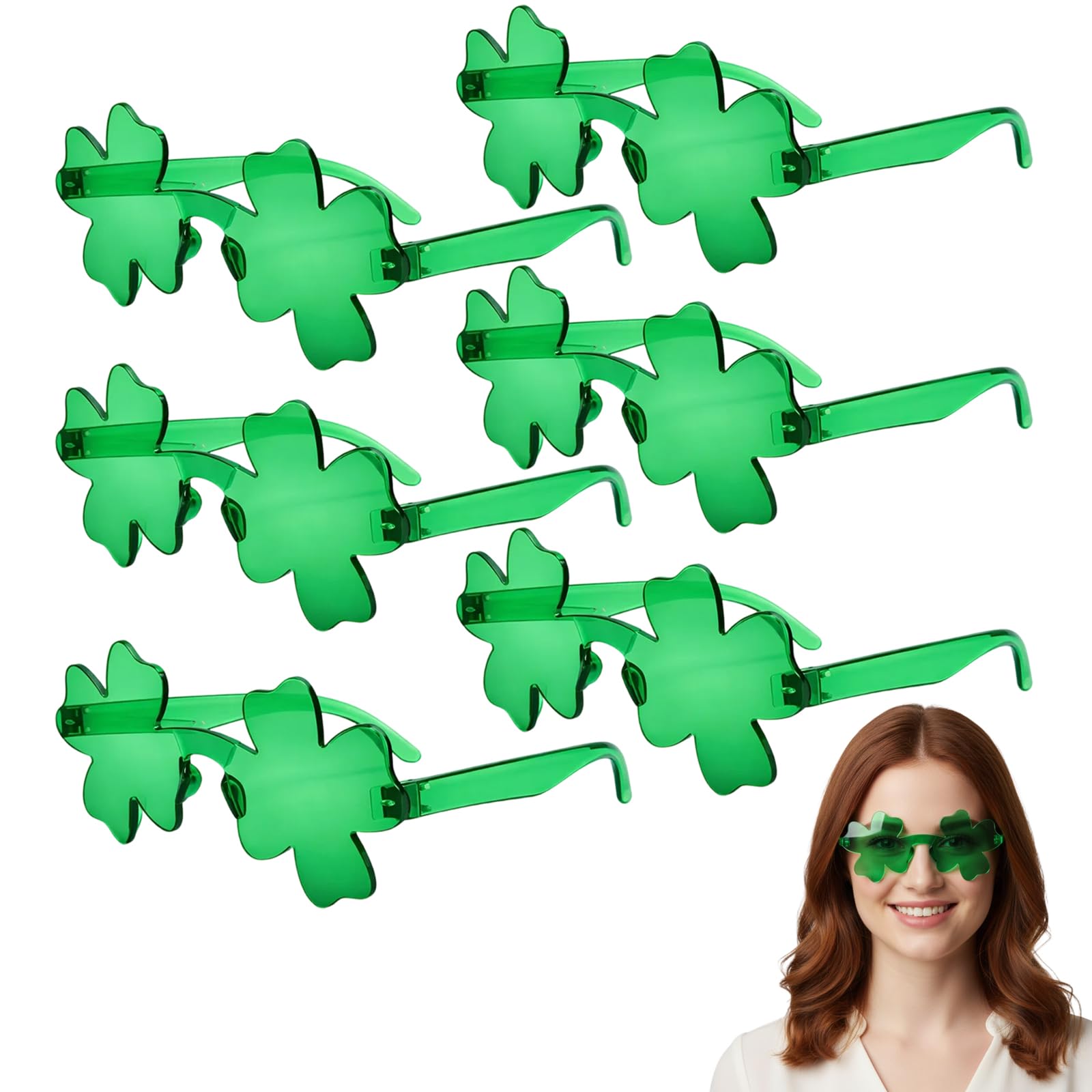 QiiWuic 6 Pcs St Patricks Day Accessories St. Patrick'S Day Glasses Irish Themed Outdoor Decorations Supplies Photo Booth Props Green Four Leaf Clover Sunglasses Party Gifts for Men Women and Friends