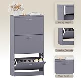 Vida Designs Grey Wooden Shoe Cabinet with 3 Pull-Down Drawers view 5