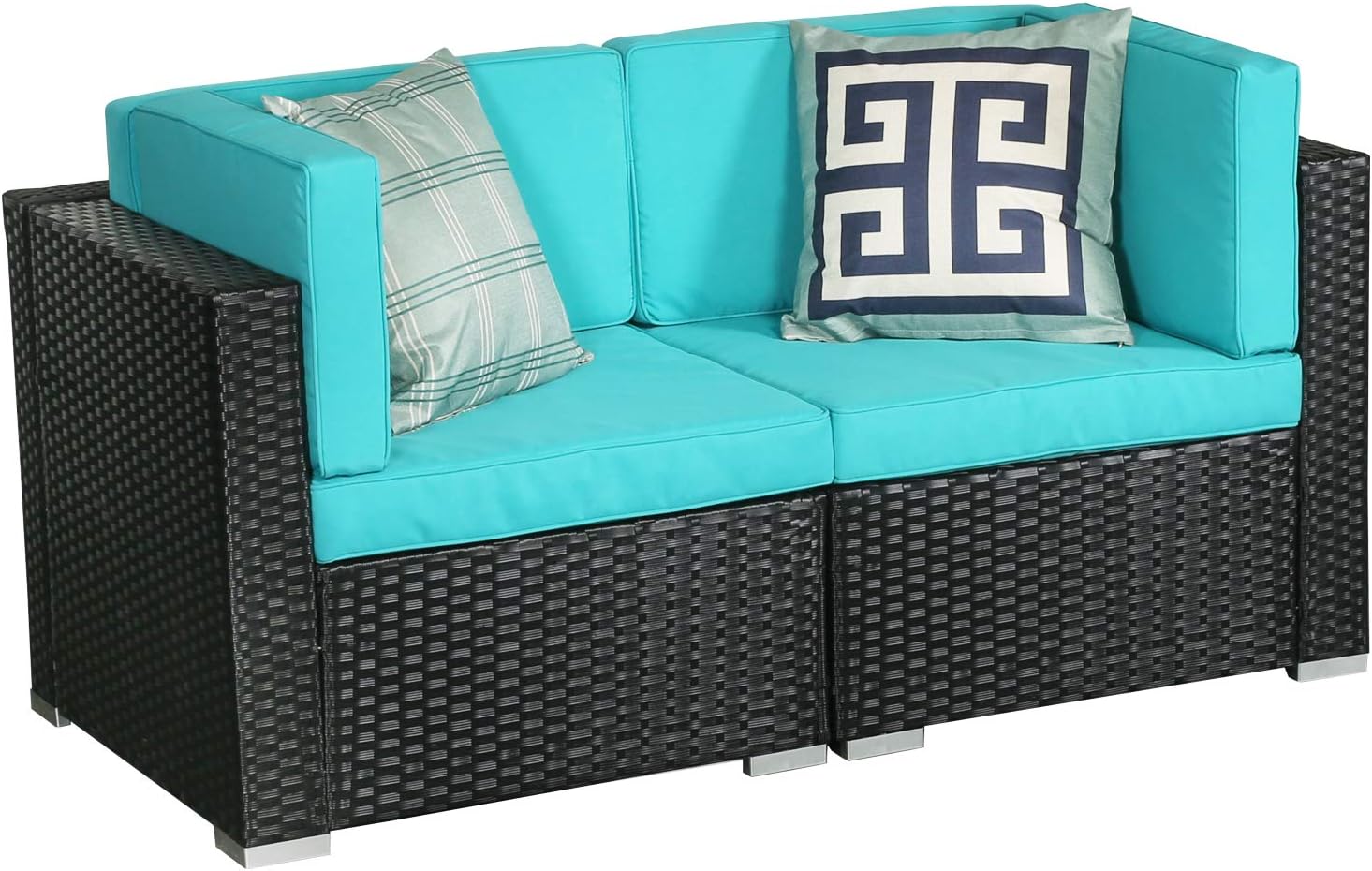 LUCKWIND Patio Furniture Sectional Sofa Chair - 2-Piece Loveseat All-Weather Black Wicker Rattan with Seat Cushion Patio Ottoman Modern Glass Coffee Table (2PC(Love) Green)