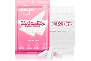 Fauxomor 108 Pcs New Makeup Sponges Wedges for Face Foundation, Latex-Free Triangle Cosmetic Make Up Sponge for Flawless Application and Blending, Beauty Blender for All Skin Types with Two Pouches