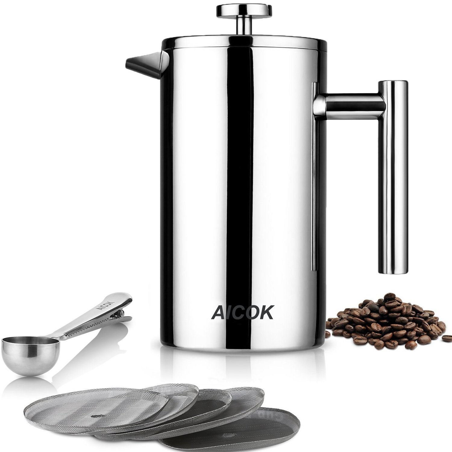 Aicok Kaffeebereiter Edelstahl French Press System Dauerfilter