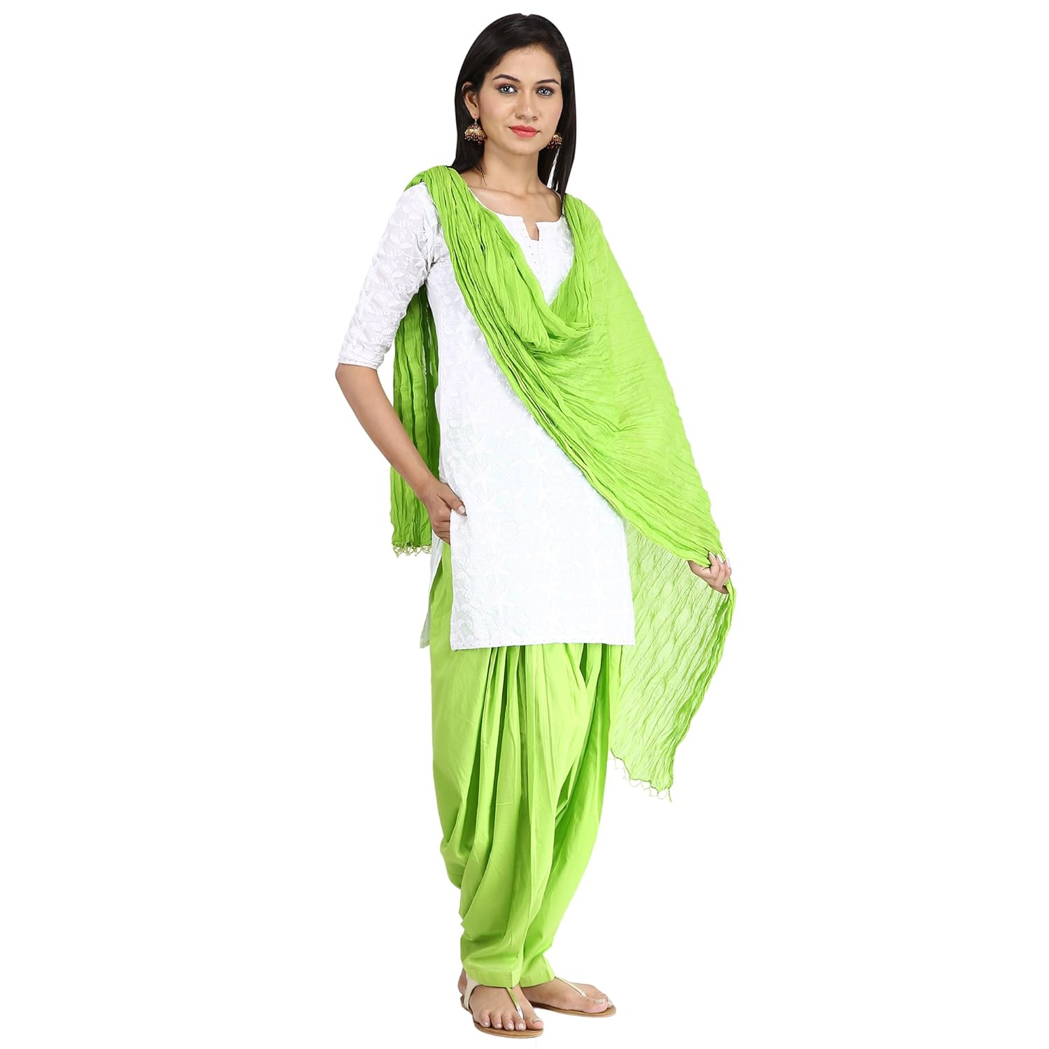 fun fabrics best quality pure cotton made plain green patiala dupatta set