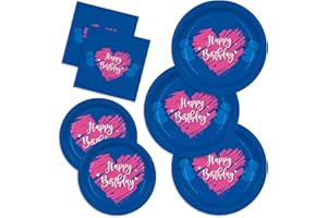 AURORAPARTY 144pcs Birthday Party Plates Napkins Birthday Party Supplies Paper Napkins Blue Cartoon Theme Disposable Tableware Set Severs 50 Guests