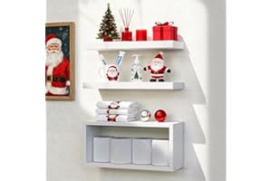 RICHER HOUSE White Floating Shelves Set of 3, Modern Bathroom Shelves Wall Mounted Shelves for Wall Decor, Over Toilet White Wall Shelves for Bathroom Bedroom, Living Room, Kitchen