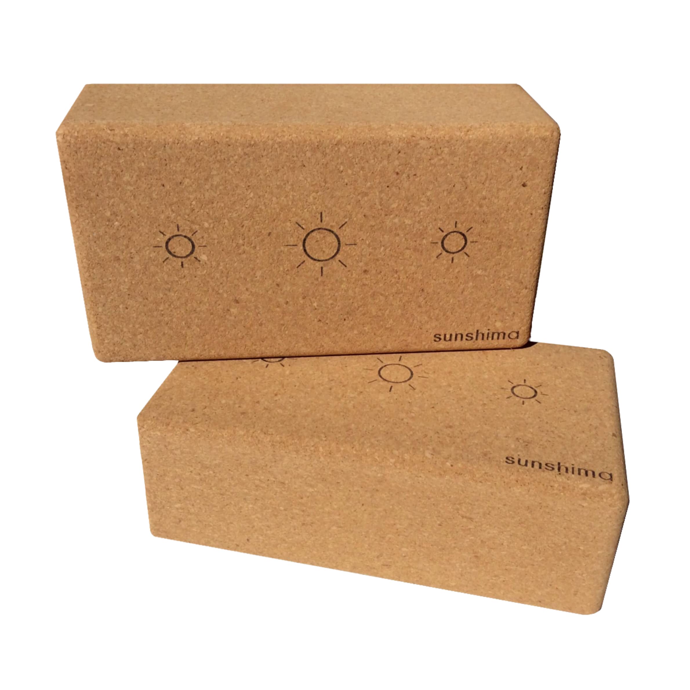 Sunshima Cork Yoga Block Set (2 Pack) – Premium 100% Natural Cork Blocks with Skin-friendly Non-Slip Grip for Beginners and Advanced Yoga and Pilates Classes, Home Fitness Accessories
