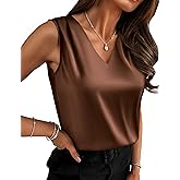 Zeagoo Women's Silk Satin Camisole Tank Tops V Neck Pleated Dressy Casual Sleeveless Blouses Summer Business Work Shirts