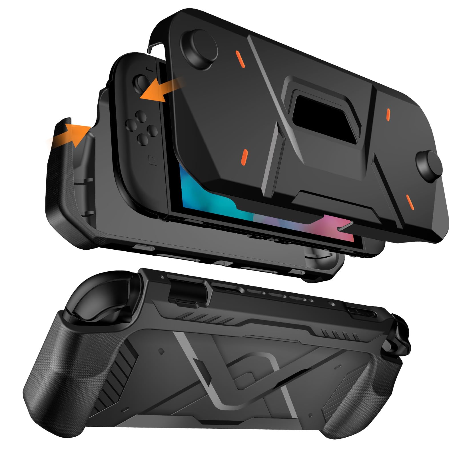 UWQAP 2-in-1 Protevtive Case for Nintendo Switch 2, PC Front Cover+ Back TPU Grip Protective Cover Accessories for Switch 2 7.9 Inch,Shock Absorption Shell 360° Protection (Black)