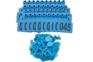 ACHICKLEAD 100PCS Cattle Ear Tags Numbered 001-100, Plastic Livestock Animal Ear Tag for Cows Goats Sheep Pigs Animal Identification Earring Tagger (Blue)