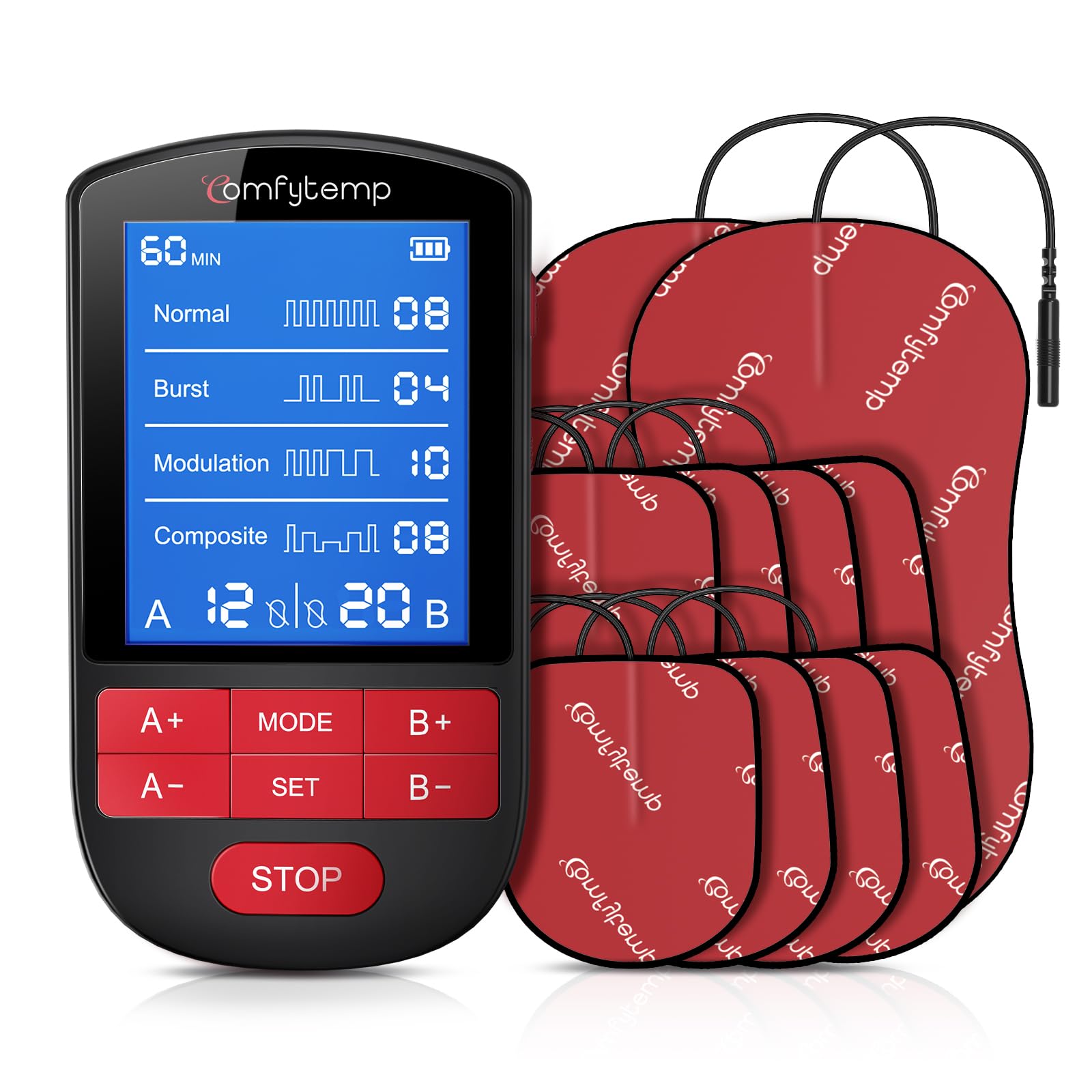 Photo 1 of Comfytemp TENS Unit Muscle Stimulator for Back Pain Relief, Dual Channel TENS Machine with 30 Modes, FSA HSA Eligible Rechargeable Electric Pulse Massager for Pain Relief Therapy with 10 TENS Pads