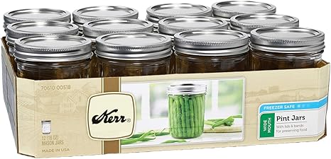 Kerr Wide Mouth Pint Glass Mason Jars 16 Ounces With Lids And Bands 12 Count Per 1 Case Clear Amazon Ca Home Kitchen