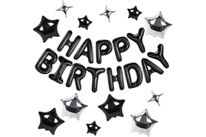 CANREVEL Happy Birthday Banner 13pcs 16 Inch Mylar Foil Letters with 12pcs Star Balloons Birthday Party Decorations - 3D Black