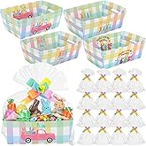 Weysat 16 Set Easter Empty Gifts Baskets Bulk for Gifts with Cellophane Basket Bags and Ribbons Bows 9.84 x 6.5 in Gift Basket Empty to Fill Happy Easter Gift Baskets Bunny Party Decor (Trendy)