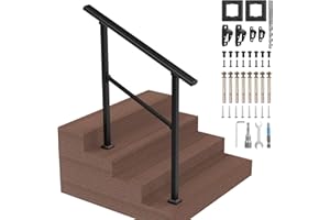 YHASPACE Outdoor Stair Railing, Handrails for Outdoor Steps, Handrail Fits 2 to 3 Steps Metal Handrail Stair Rail with Installation Kit Hand Rails for Outdoor Steps 36" (2-3 Steps)