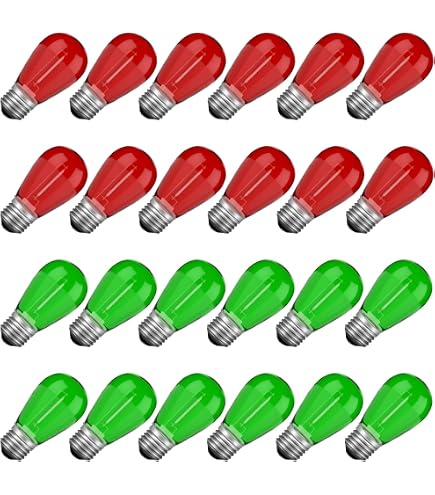 Sxminer 30-Pack S14 LED Bulbs – Red & Green, 1W, E26 Base, Shatterproof Plastic, For Christmas & Party String Lights