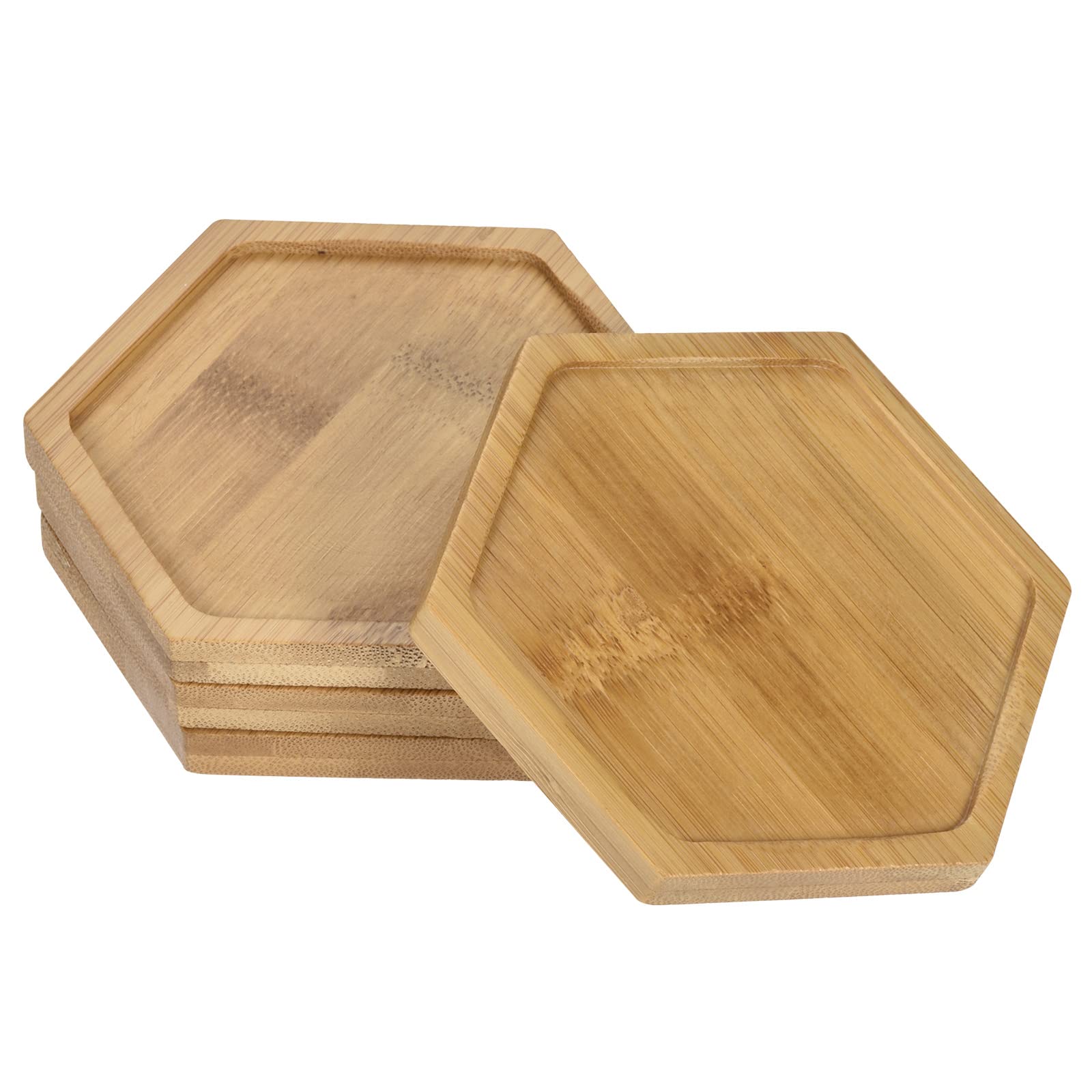 PATIKIL Plant Pot Saucer, 4 Pack 4x3.5 Inch Bamboo Hexagonal Flower Drip Tray for Indoors