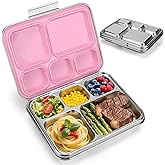 Palksky Lunch Bento Box Stainless Steel, Metal Bento Boxes for Kids Leak-Proof, 5 Compartments Lunchable Food Storage Containers with Lid for School, Office, Travel - Pink