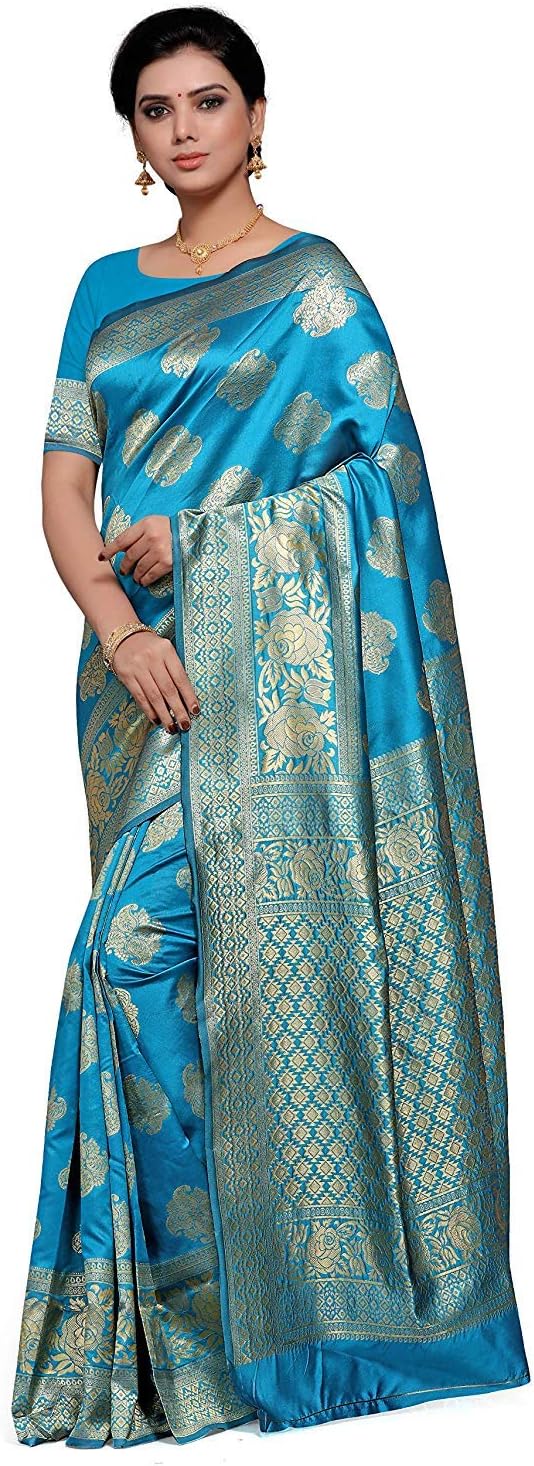 Indian Bollywood Designer Jacquard Woven (Self) Design Banarasi Silk sareewith unstich Blouse Piece for Party Wear