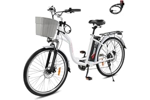 PEXMOR Electric Bike for Adults, 350W City Commuter Ebike with 36V 12.5AH Removable Battery, 26" Cruiser Electric Bicycle 6-Speed,Dual Disc Brake,Shock Absorber with LCD Display & Basket
