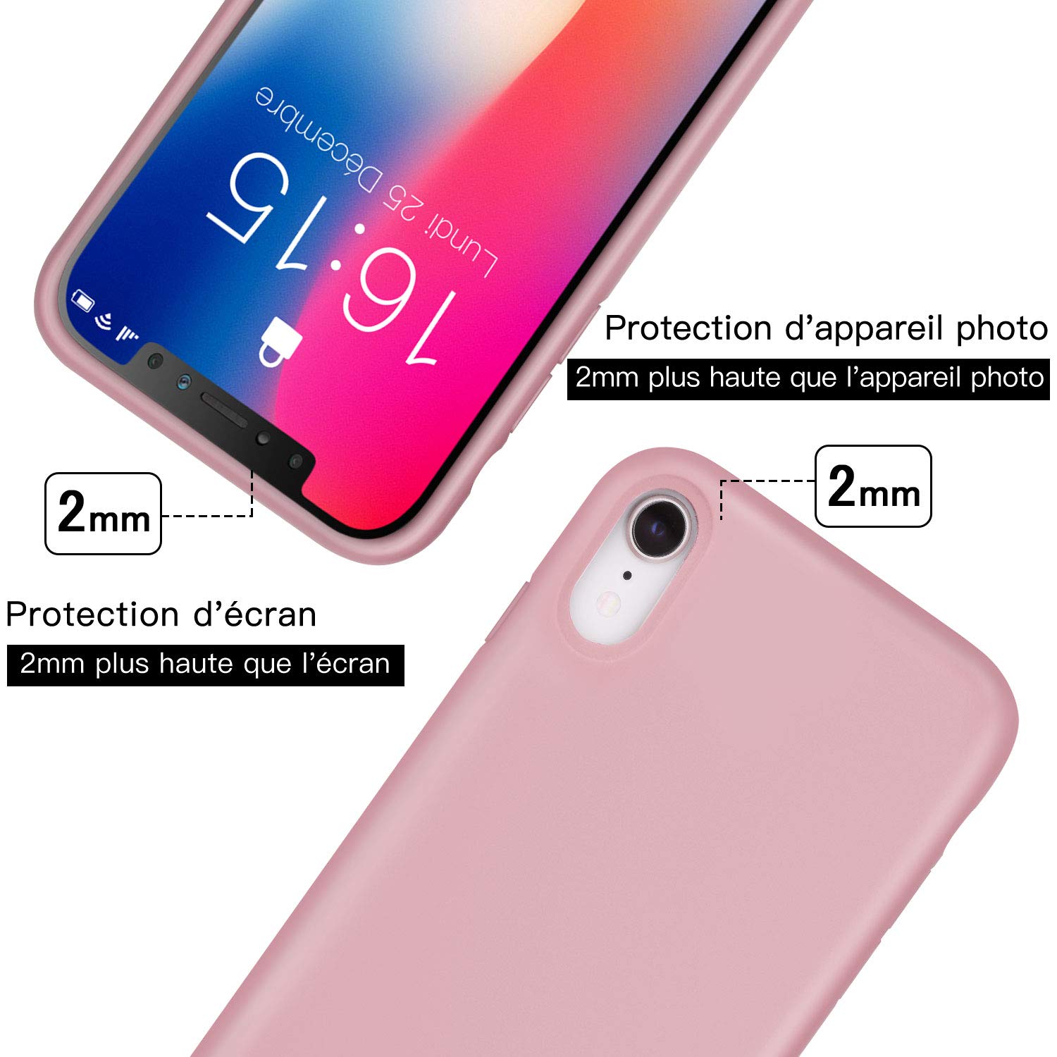 JASBON Coque pour iPhone XR Coque Silicone Liquide avec Protecteur d\'écran Gratuit, Housse Etui de Protection Anti Choc Gel Case pour iPhone XR – Rose Claire