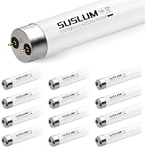 SUSLUM 12 Pack 32W F32T8/841 T8 Fluorescent Tube Light Bulb | 48-Inch, G13 Base, 4100K Cool White, 3000 Lumens, Shatter-Safe Cylinder Packaging for Garage &amp; Office