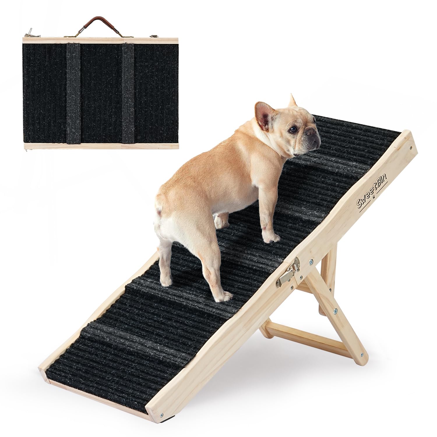 Photo 1 of 2025 Upgraded Dog Ramp for Couch - Foldable Small Dog Ramp for Bed - 4 Adjustable Height from 10" to 19" - Portable Pet Stairs with Non-Slip Pad - Pet Ramps Use for Low Bed Couch Steps Up to 60LBS