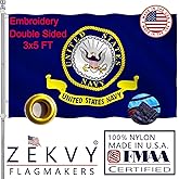ZEKVY Embroidered Navy Emblem Military Flag 3x5 Outdoor Made in USA - Double Sided 300D Heavy Duty Nylon Vivid Color United States Navy Flags with 2 Brass Grommet