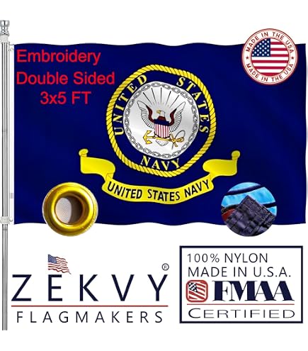 thumbnail image 2 of 3x5 US NAVY Flag – Embroidered Nylon, Double Sided, 2 Ply, Brass Grommets, RFCO 2 of 6