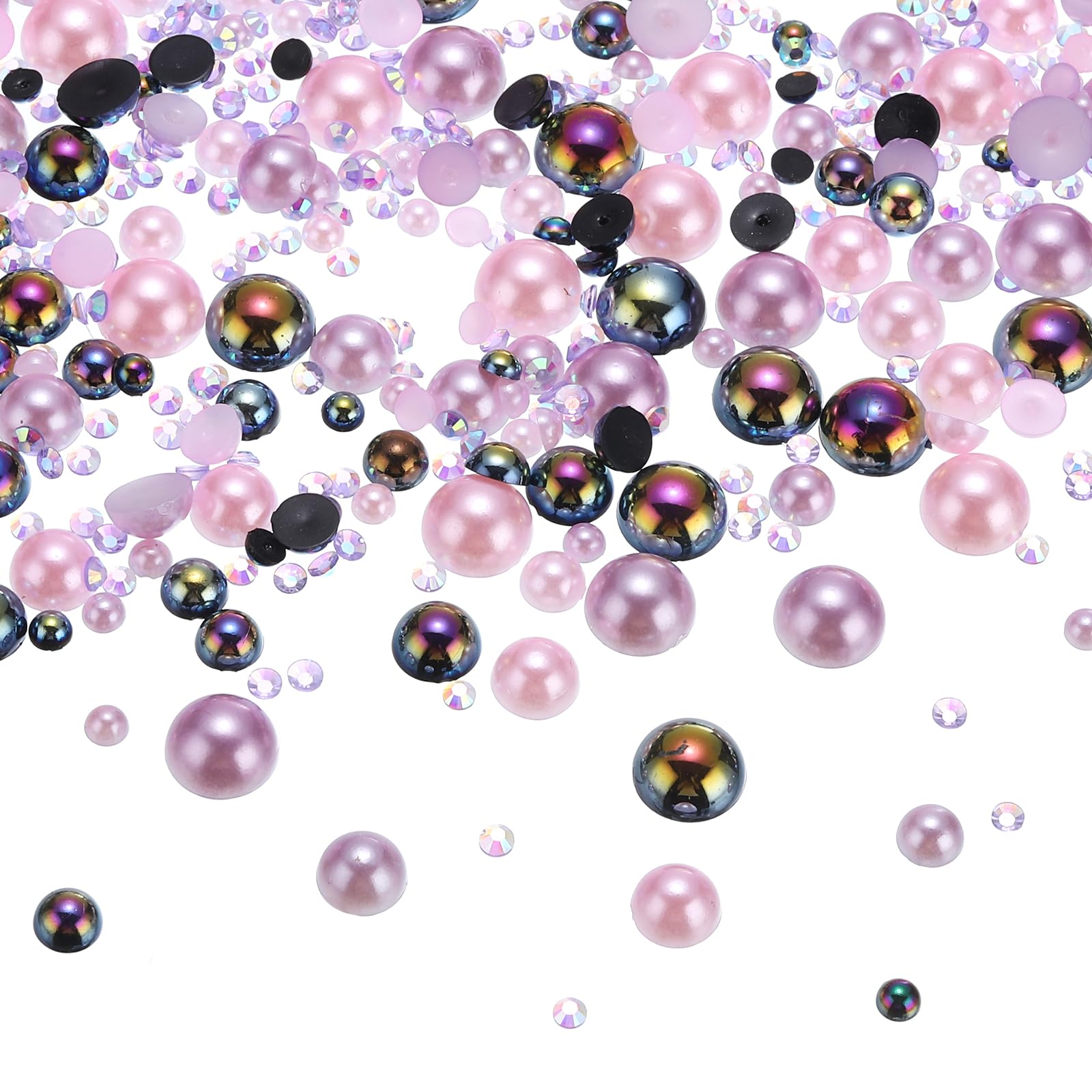 PATIKIL 30g Pearls and Rhinestones, 3-10mm Mix Flatback Rhinestones and Half Pearls Resin Rhinestone for Shoe Hair Nail Crafts Tumbler, Pink Black