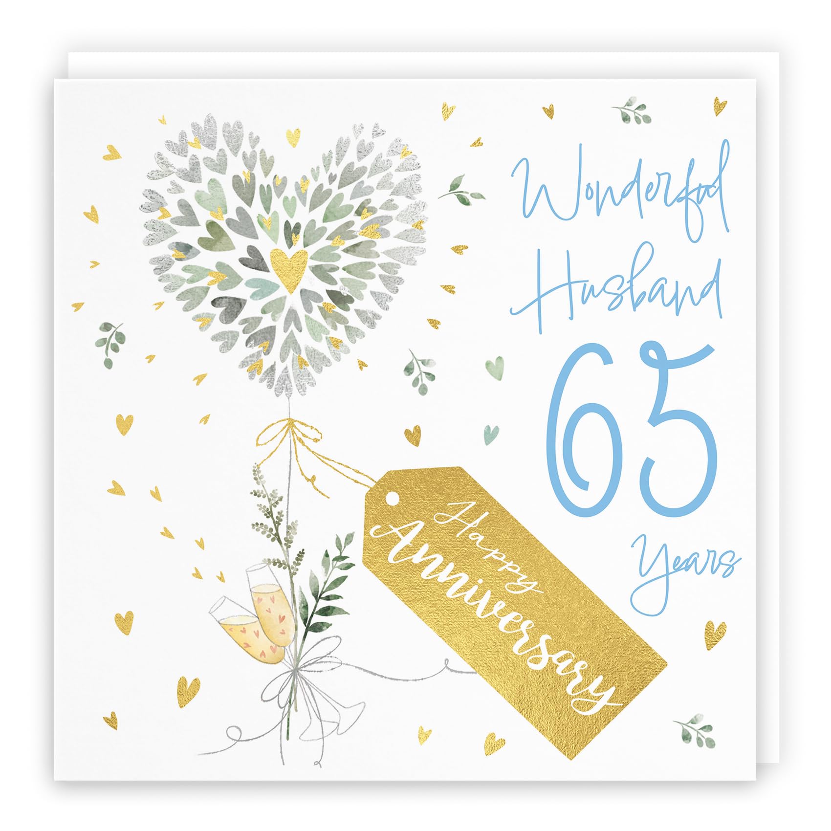 Hunts England - Husband 65th Anniversary Card - 65 Years Husband - Contemporary Hearts - Gold Foil - Luxury 65th Wedding Anniversary Card For Husband - Happy Anniversary Husband - Milo's Gallery