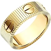 Aovtysa 18k Gold Ring for Men Women Striped Rings Titanium Steel Love Rings Marriage Proposal Gifts Wedding Ring