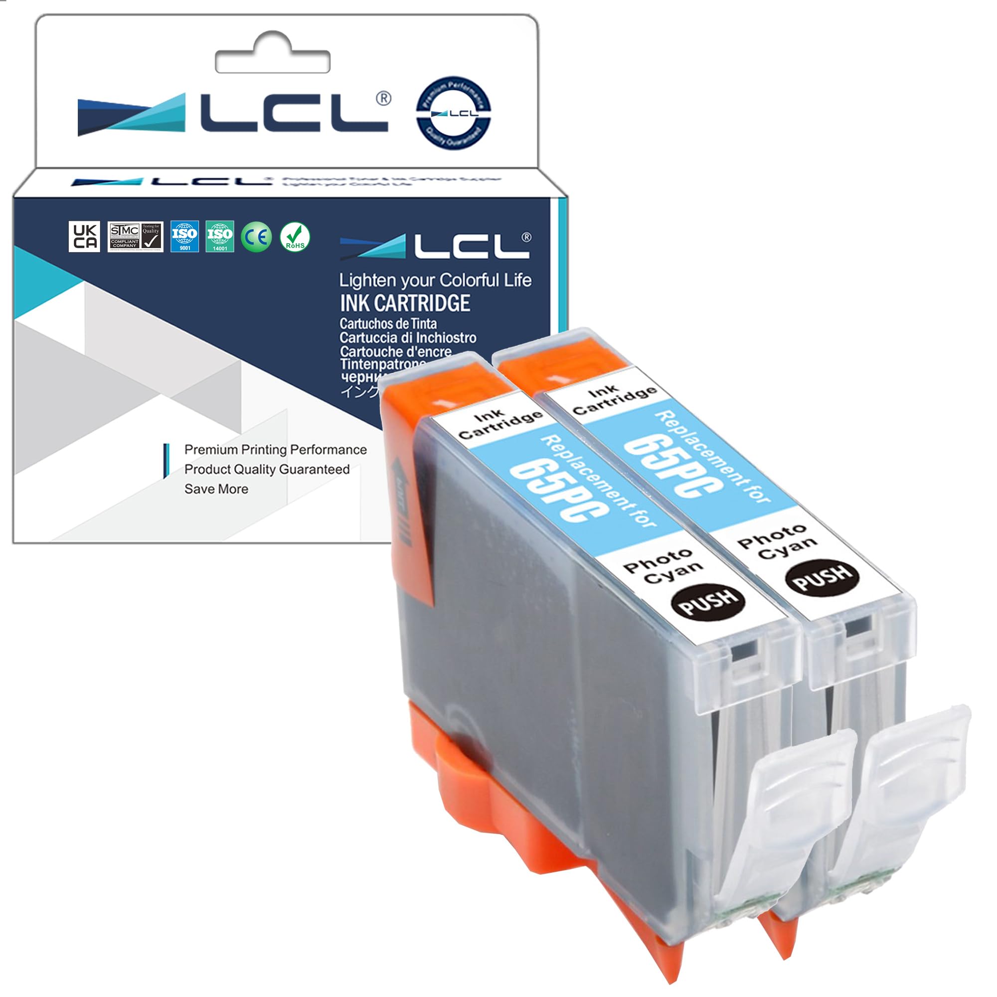LCL Compatible Ink Cartridge CLI65 CLI-65 PC CLI-65PC (2-PACK Photo Cyan) Replacement for Canon PIXMA PRO-200