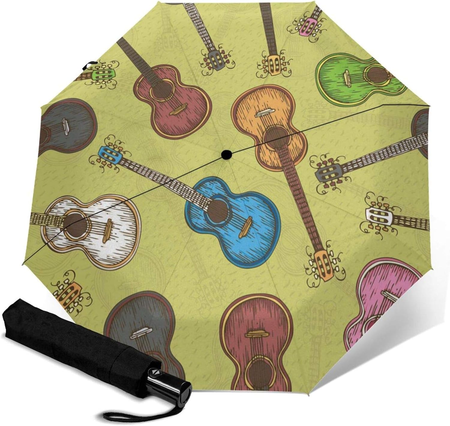 Guitar Windproof Travel Umbrella Automatic TriFold