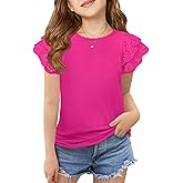 Haloumoning Girls Ruffle Sleeve T Shirts Summer Short Sleeve Casual Cute Crewneck Tops Tees 5-14 Years