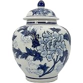 Galt International Blue &amp; White China Floral Chinoiserie Ginger Jar 10" with Lid - Ginger Jar, Tea Storage, Decorative, Home Decor Jar