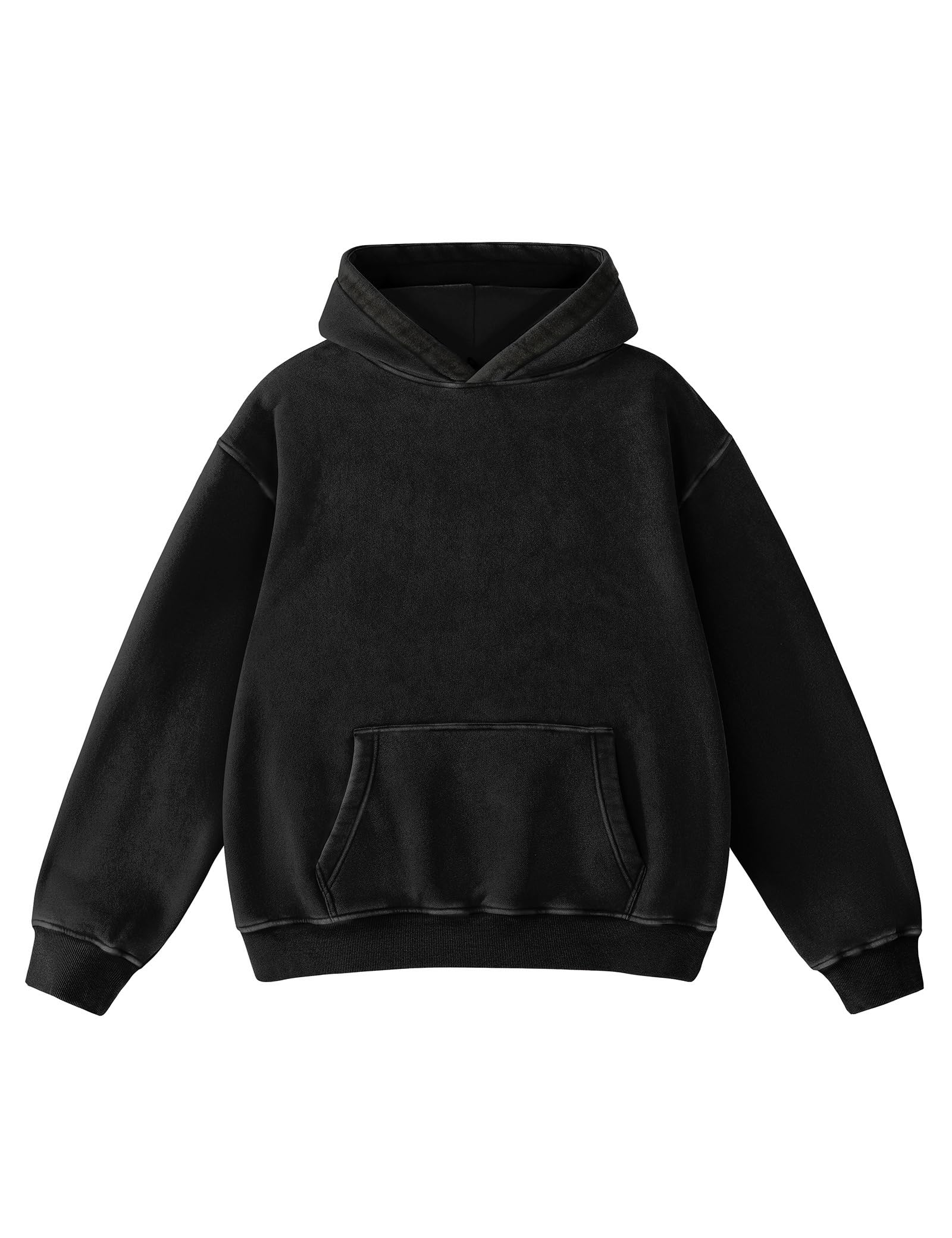 Photo 1 of Hatant Mens Hoodies Pullover Oversized Sweatshirt Heavyweight Acid Washed Hoodie Big and Tall for Men Couples Streetwear, Workout, Casual, Black, L