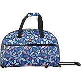 LUCAS Designer Carry On Luggage Collection - Lightweight Pattern 22 Inch Duffel Bag- Weekender Overnight Business Travel Suitcase with 2- Rolling Wheels (LEAF BLUE, 22in)
