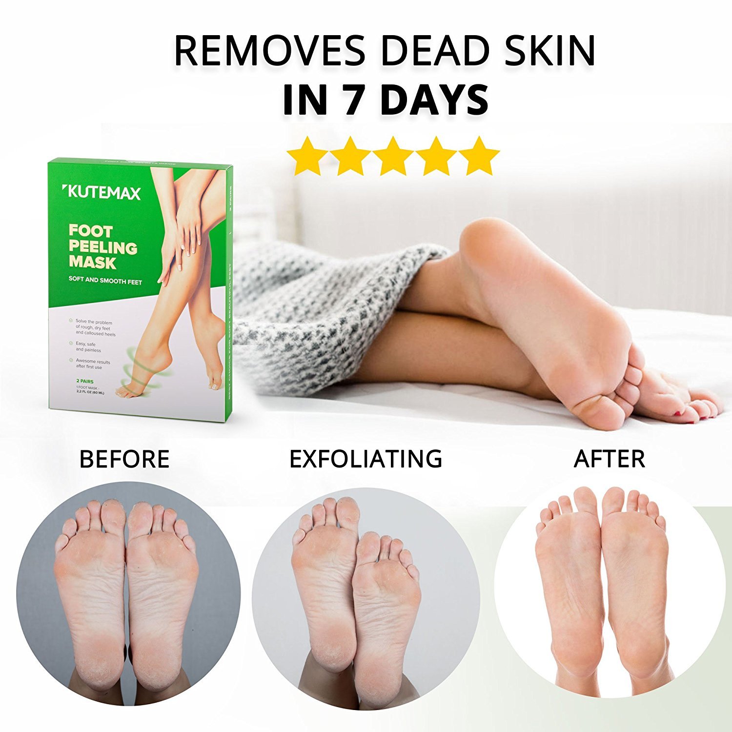 Foot Peel Mask NEW 2018 - Callus and Dead Skin Remover Exfoliation - 2 Pairs of Peeling Socks – Make Your Feet Baby Soft