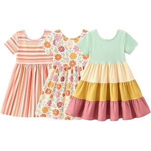 Mikobes Girls’ Summer Dresses 3-Pack, Sleeveless Printed & Tiered Dresses, Soft Stretch Fabric, Ages 3-10