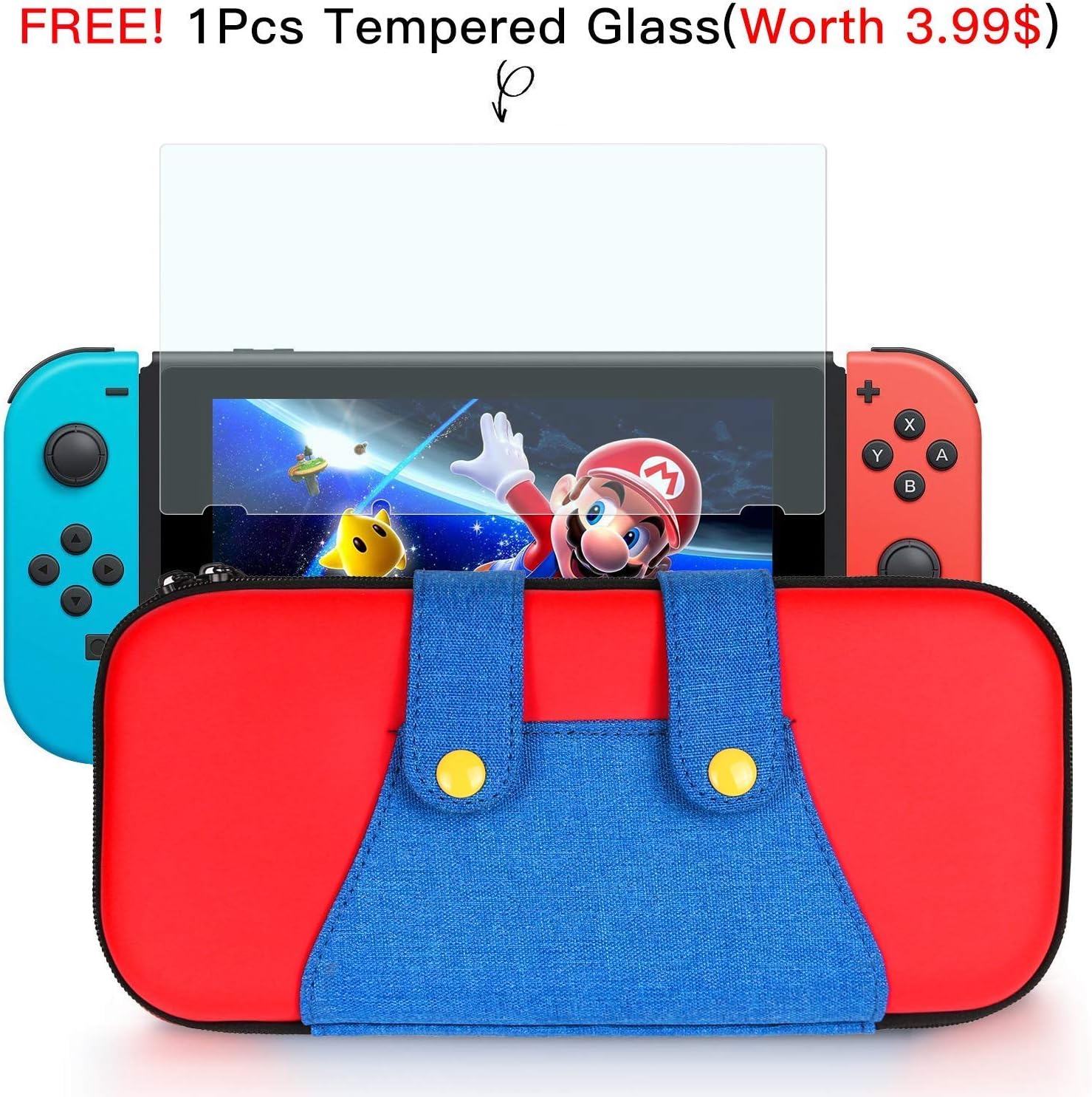Carrying Case for Nintendo Switch,Nintendo Switch Case 10 Game Card Holders Mario Designed and Large Accessories Pouch - Blue/Red