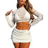 Luna & Sun Women Swimsuit Beachwear Summer Bikini with Bathing Suit Cover Up Crop Tops and Wraps Skirt 4 Pieces Sets