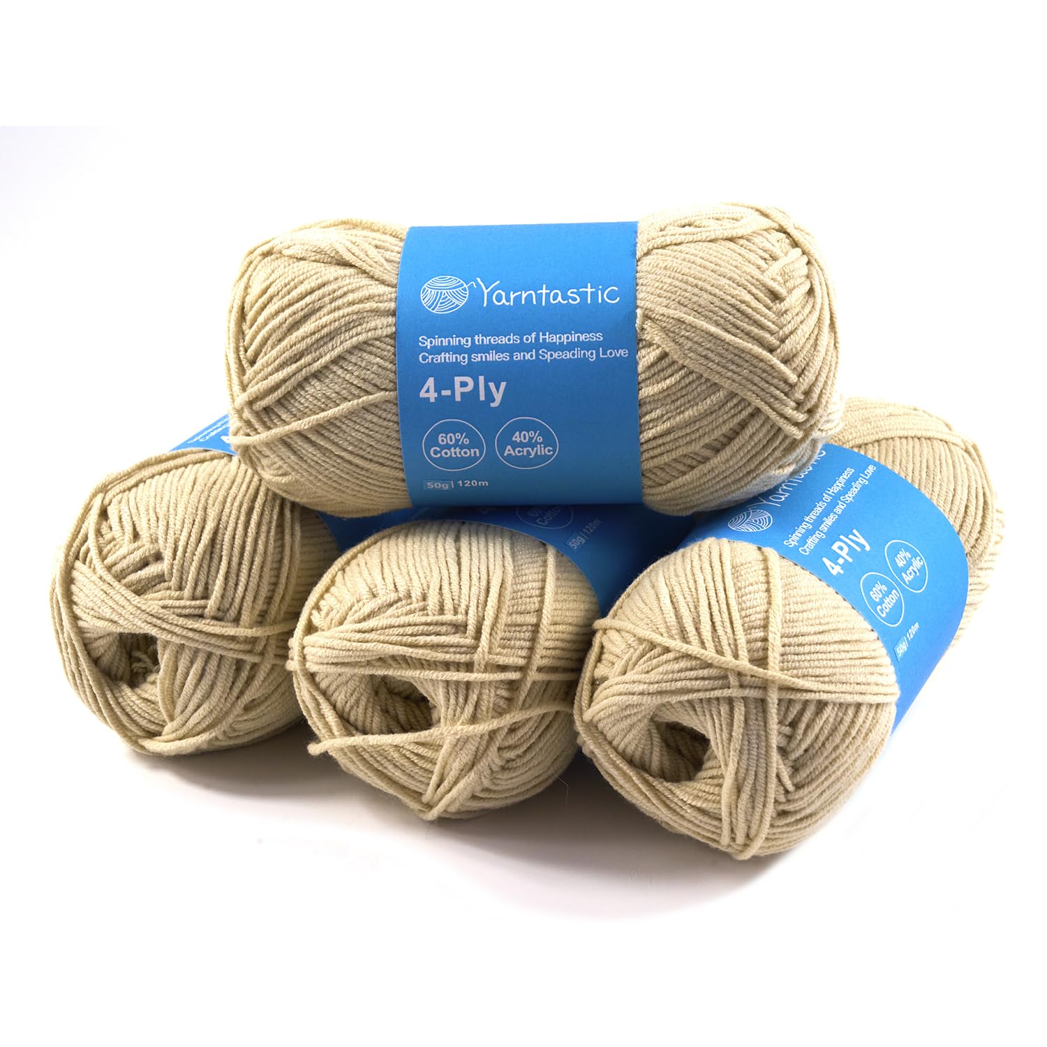 Yarntastic 50g x 4 Balls in a Pack, 4 Ply Yarn, 16 Wraps per inch (About 2.5cm), 60% Cotton 40% Acrylic Blended, 43 Colour Choices; for Knitting, Crochet, Amigurumi, Baby Blanket, Clothing and Others