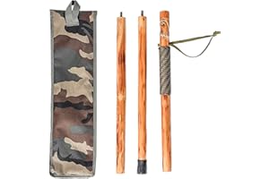 FOREST PILOT 3pc Detachable Fir Wood Walking Stick for Hiking with Compass 55 Inches - with Animal Carving - Soft Hand Strap - Rubber Tip Cover