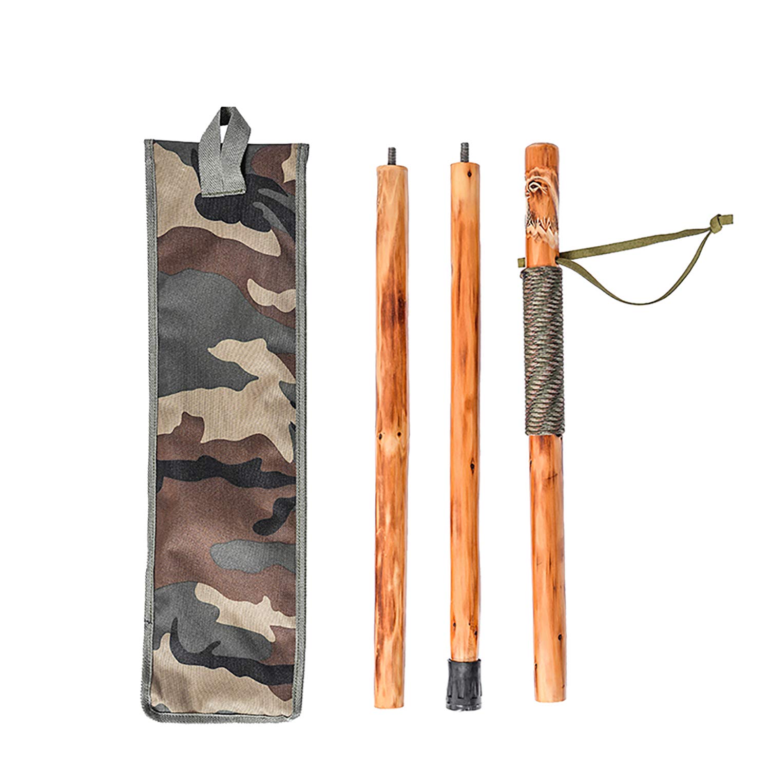 FOREST PILOT 3 Pieces Detachable Fir Wood Walking Stick for Hiking with Eagle Carving 48 Inches