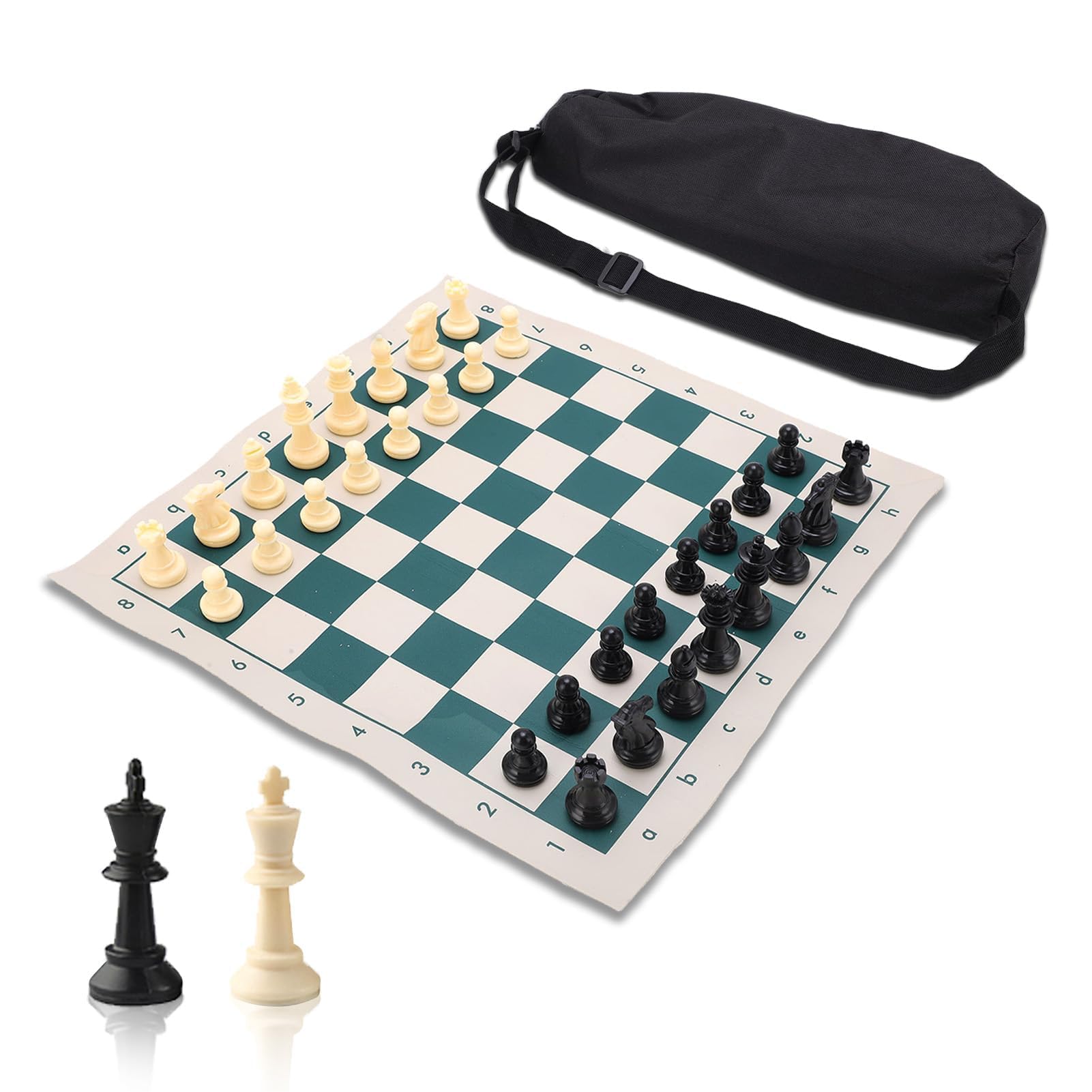 Portable Chess Game Set, 13.4 * 13.4in Chess Board Pieces Set Chess Mat Combination Travel Tournament with Storage Bag for Adults and Kids