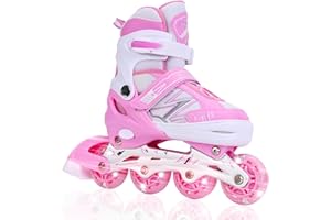 Adjustable Inline Skates for Kids Girls Children Beginners, Rainbow Inline Roller Skates with Light Up Wheels for Kids and Yo