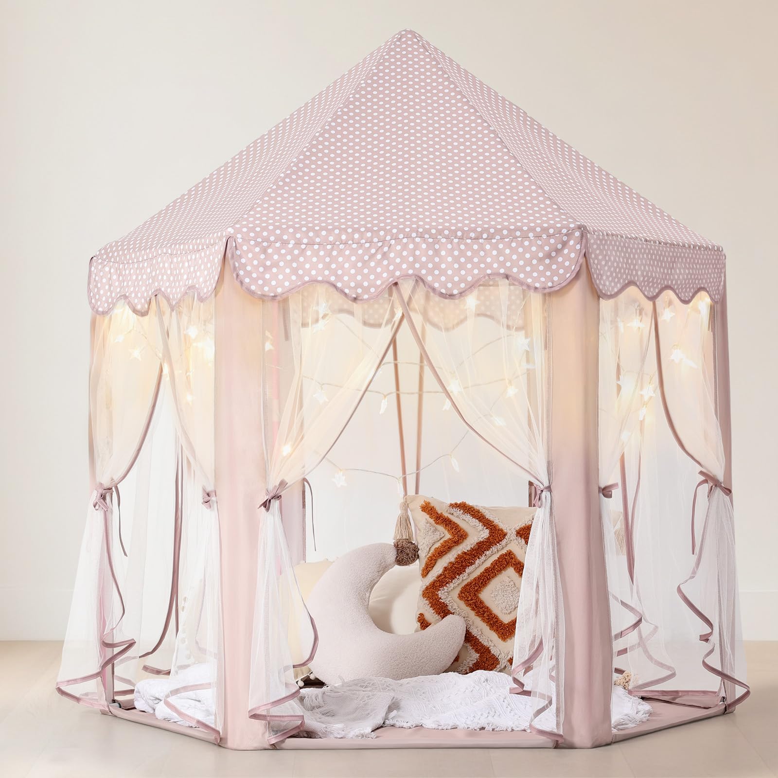 Wilwolfer Princess Castle Play Tent for Girls Large Kids Play Tents Hexagon Playhouse with Star Lights Toys for Children Indoor Games Image