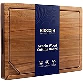 Kikcoin Acacia Wood Cutting Boards for Kitchen, Wooden Cutting Board, Chopping Board with Built-In Compartments and Juice Groove, Solid Charcuterie Board Serving Tray Wood Butcher Block, 17" x 11.8"
