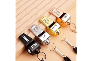 Custom Name Whistle with Lanyard, Personalized Gifts for Men Women, Stainless Steel Metal Whistle for Soccer Basketball Footb