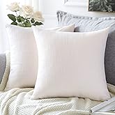 OTOSTAR Linen Throw Pillow Covers Set of 2 Decorative Square Pillowcases Cushion Covers 22x22 Inch for Home Decor Sofa Bedroom Car 55 x 55 CM Cream White/Beige